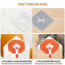 Cây lau nhà dài 149cm với 4 thanh nối dài và 4 miếng lau tái sử dụng, có thể xoay 360° để lau bụi trần nhà, có thể điều chỉnh độ cao để lau bụi chân tường, dụng cụ đa năng có thể giặt và sử dụng được cho cửa sổ, tường, cửa ra vào, sàn nhà, lau bụi trong nhà. - cây lau nhà kim cương - Xem 5