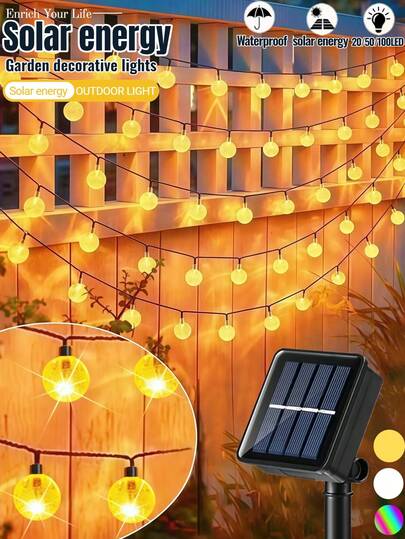 20/50/100 LED Solar Garden Crystal Ball String Light -8 Lighting Modes, IP65 Waterproof Fairy Light String, Outdoor Solar Bubble Ball Light String, Creating Dreamy Lighting, Suitable For Garden, Courtyard, Tree, Fence, Wall, House, Balcony Decoration, Intelligent Light Sense, More Suitable For Home, Party, Wedding, Pavilion, Easter And Other Holiday Decoration (Warm White/White/Color)