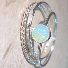 Bộ 3 nhẫn hứa hẹn vĩnh cửu mạ bạc thanh lịch, được thiết kế với đá opal giả lấp lánh, nhẫn đính hôn/cưới tuyệt đẹp, món quà tượng trưng cho ngày Valentine. - Bạc - Xem 2