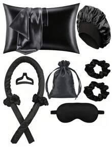 10pcs Sleep Hairstyle Design Tool Set, Including 1pc Curling Iron, 1pc Silk Pillowcase, Suitable For Hair & Skin Queen Set, Silk No-Heat Curling Set, Overnight Curler, 1pc Soft Sleep Eye Mask - Multicolor - View 16