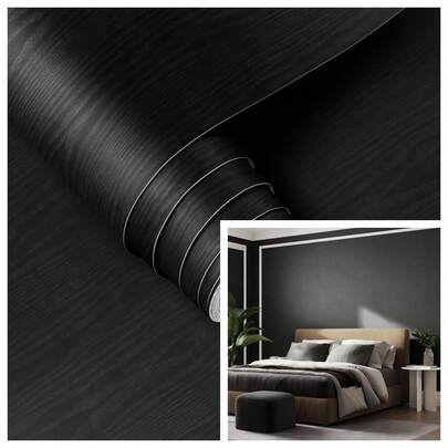 1 Roll Of 3D Black Wood Grain Tear And Paste Wallpaper - Waterproof, Removable Vinyl Film, Thick And Durable, Opaque Base Suitable For Walls And Furniture, Easy To Clean, Self-Adhesive Design, Suitable For Any Surface, Home Decoration | Wood Grain Pattern | Waterproof Vinyl 15.7inx39.3/118.1/196.8in Wood Grain Self-Adhesive Wallpaper Diy Wallpaper