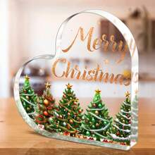 Đồ trang trí hình trái tim Giáng sinh lấp lánh chữ "Merry Christmas" bằng acrylic, biển hiệu để bàn trong suốt, món quà Giáng sinh lý tưởng cho gia đình và đồng nghiệp. - A - Xem 7