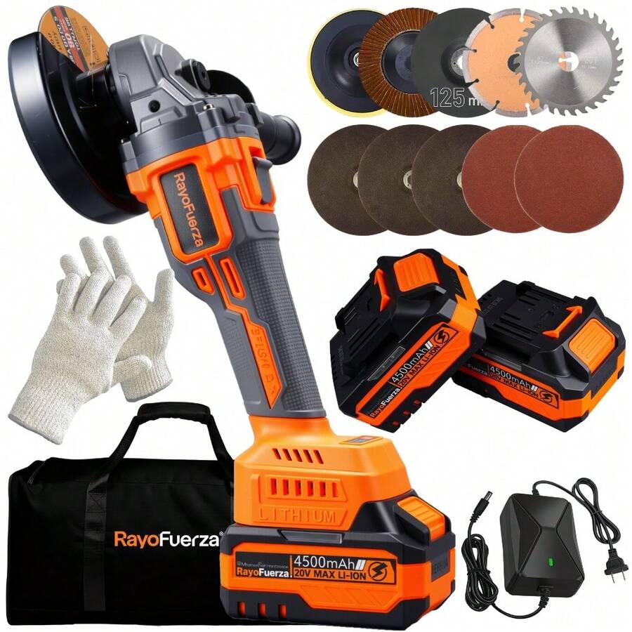 Amoladora Angular Inalámbrica 20V • Motor Sin Escobillas 1300W • Batería Doble • Multiusos - Naranja - Ver 1