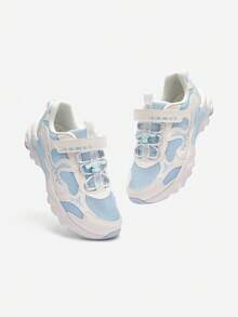 Balabala Girls' Sweet New Summer Breathable Mesh Sneakers With Hook-And-Loop Strap, Ideal For Running And Casual Play - White and Blue - View 4