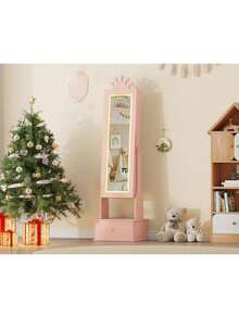 Armario joyero infantil con espejo de cuerpo entero y luz LED – Tocador organizador independiente – 3 cajones amplios – Perfecto para organizar bisutería – Ideal para niñas - Rosa claro - Ver 5