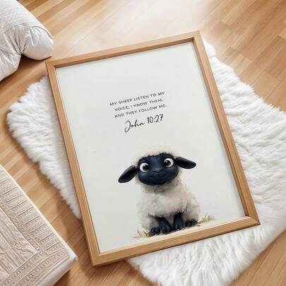 1pc Cute Lamb Wall Art Picture Christian Bible Verse John 10:27 Prints Canvas Paintings Minimalist Farmhouse Poster Watercolor Sheep Nursery For Kids Bedroom Living Room Bathroom Decor Gifts For Her Unframed Or Framed