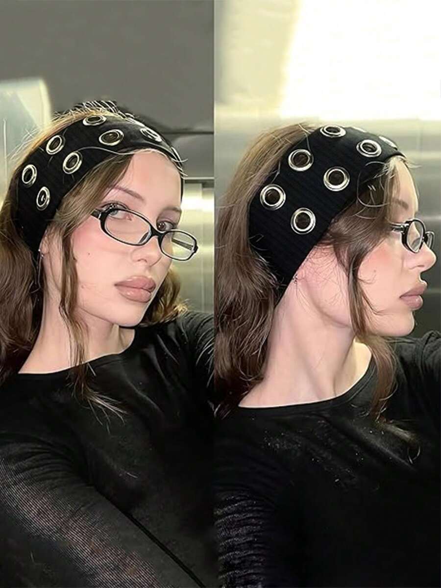 1个镂空弹力头带，复古哥特朋克亚文化摇滚音乐节头饰 - 彩色 - 查看 1