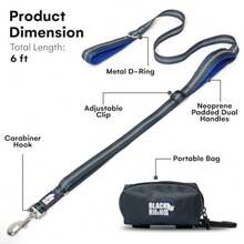 Heavy Duty Dog Leash for Medium and Large Dogs - 6 ft Long Double Handle Leash with Padded Traffic Control Handles and Bag for Comfort - Reflective Durable and Weather Resistant Blue - Azul - Ver 4