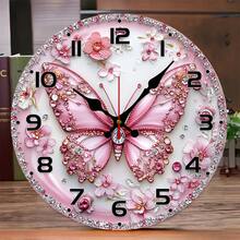 Diamond Butterfly Design - 1 Piece 10inch European And American Style Round Silent Wall Clock - Battery Not Included, Silent Wall Clock, Adds A Joyful Touch To Your Study Or Living Room, A Perfect Gift For Friends And Family,Battery Operated Wall Clock,Battery Wall Clock,Silent Wall Clock,Reloj De Pared,Room Decor,Clock - Style 1 - View 2