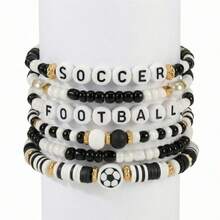 FIFA 多层足球主题叠戴手链套装，足球迷加油配饰，SOCCER字母串珠手链，运动赛事服装装饰，足球爱好者日常佩戴，俱乐部纪念手链，运动主题派对装饰，足球文化手链，足球造型串珠叠戴手链 - A - 查看 12