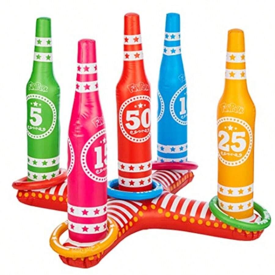 FunPark Ring Toss Outdoor Games Giant Pool Toys 3 Feet Tall Inflatable Pool Accessories Outdoor Toys for Adults and Family Pool Game Includes 5 Colorful Rings Durable Backyard Games - Rojo - Ver 1