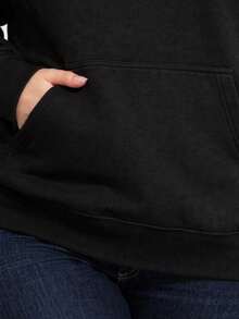 Women's Plain Plus Size Kangaroo Hoodie With Front Pocket And Hood - Brazilian Style - World Cup Hexa Football - màu đen - Xem 4