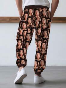 定制男士休闲运动裤，跑步慢跑裤，可个性化定制人脸图案，舒适时尚宽松版型，适合日常休闲穿着、周末郊游、朋友聚会、旅行及其他轻松社交活动，创意街头风男裤，可定制作为趣味礼物，送给男友/女友的创意服装礼物 - 彩色 - 查看 2