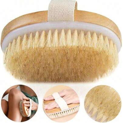 1 pieza Cepillo exfoliante corporal de cerdas naturales, cepillo corporal de uso en seco y húmedo de grado SPA, decoración de baño en el hogar, temporada de regreso a clases