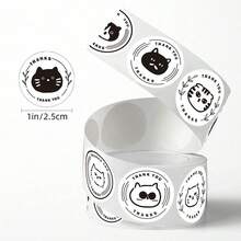 500张/卷 黑猫感谢贴纸，可爱黑猫头感谢标签，适用于咖啡馆、面包店、餐厅、甜品店、产品包装、饮料、手工糕点、烘焙封口贴纸、甜点包装标签、赠品贴纸、礼品包装封口装饰贴纸、圆形装饰贴纸、毕业装饰、伴娘礼物、婚礼贴纸 - 感謝 - 查看 2