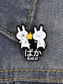 1枚“笨蛋”表情包珐琅徽章，卡通动物兔子拍打胸针翻领徽章，趣味兔子动漫饰品，送给朋友的礼物 - 彩色 - 查看 6