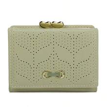 2026 New Women's Wallet, Minimalist Fresh Tri-Fold Wallet, Card Holder, Hollow Leaf Design Short Purse, PU Leather - Green - View 4