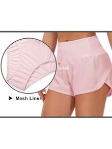 Womens High Waisted Running Shorts Quick Dry Athletic Workout Shorts With Mesh Liner Zipper Pockets - Pink - View 5