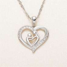 1件优雅银色水钻心形项链，母亲节礼物 - 彩色 - 查看 1