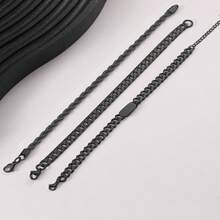 3pcs/Set Men's Fashionable Stainless Steel Bracelet Set, High-End Elegant Daily Accessories - 黑色 - 查看 6