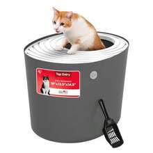 IRIS USA Gran arenero para gatos con entrada superior y pala elegante caja redonda para gatos arenero para gatitos Gris oscuro/Blanco - Gris - Ver 7