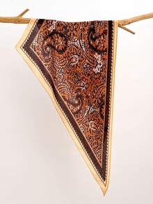 1条春夏新款佩斯利三角围巾，多功能通勤配饰，真丝围巾，保暖围脖，头巾，防晒，多功能头巾 - 棕色 - 查看 3