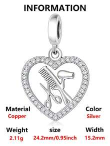 1pc Minimalist Heart-Shaped Bead Decor Hair Accessory, Versatile DIY Bracelet/Necklace Gift - Silver - View 5