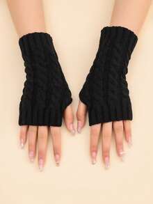 Short 100% Linen Fingerless Gloves In Black, Suitable For Autumn/Winter Warmth Valentine's Day - 黑色 - 查看 4