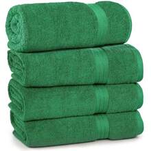 4 Pack 100% Cotton Bath Towels - Ultra Soft and Highly Absorbent Thick Bathroom Towel Set 27 X 54 Inch - Durable Luxurious Quick-Dry and Long-Lasting Premium Quality Towels for Everyday Use - Verde esmeralda - Ver 4