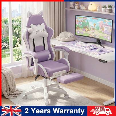OYAJIA Purple Gaming Chair With Bunny Ears, Ergonomic Cute Gamer Chair With Footrest, Racing Reclining Leather Computer Game Chair 290lbs For Girls Adults Teens Kids