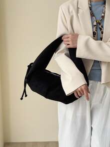 女士麂皮新月形单肩包 | 柔软抽绳肩包 | 简约休闲手提包 - 彩色 - 查看 7