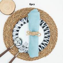 8/12pcs Handmade Linen Bowknot Napkin Rings, Suitable For Wedding, Party, Birthday, Dining Table, Christmas, Thanksgiving, Home & Outdoor Dining Decor, Bridal Shower, Rustic Style Valentine's Day - Multicolor - View 10