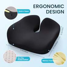 Memory Foam Seat Cushion for Office Chair Ergonomic Chair Cushions for Tailbone Pain Relief Sciatica and Back Support Office Chair Cushion and Car Seat Cushion - Negro - Ver 3