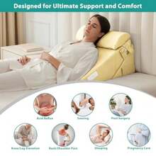 Adjustable 3pcs Bed Wedge Pillow Set Memory Foam Wedge Pillows Post Surgery for Back Neck Leg Pain Relief Pillow Wedge for Sleeping Sitting up in Bed Acid Reflux and GERD Beige Yellow - Beis - Ver 4