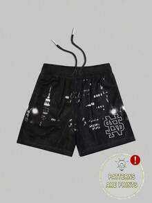 Men's Statement Print Shorts Fashion Designer Patterned Casual Daily Wear Shorts - màu đen - Xem 1