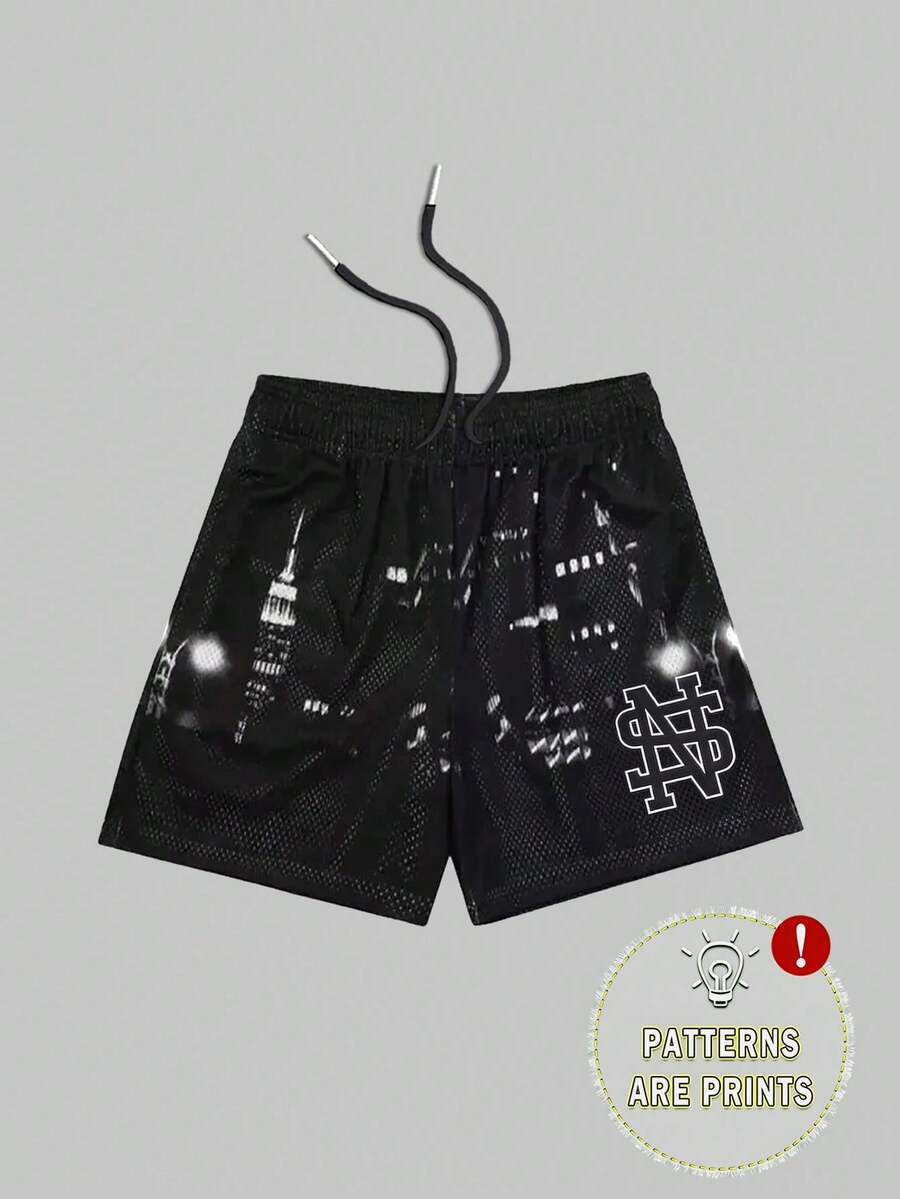 Men's Statement Print Shorts Fashion Designer Patterned Casual Daily Wear Shorts - màu đen - Xem 1