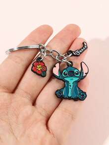 Disney, 1pc Cute Stitch Metal Keychain: A Cartoon Stitch Keychain Featuring A Flower Pendant, Perfect As An Accessory For Travel Backpacks. Ideal For Attaching To Bags And Keys, It Makes An Excellent Valentine's Day Gift For Your Partner! - Multicolor - View 3
