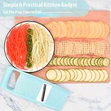 A Set Of Five-In-One Multifunctional Blue/Pink Vegetable And Fruit Slicer, Manual Food Grater, Vegetable Grater, Potato Grater, Home-Use Potato Shredder, Kitchen Utensils, Kitchen Gadgets - Multicolor - View 3