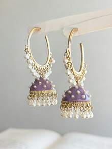 时尚波西米亚风鸟笼吊坠耳环，仿珍珠流苏耳环，适合女性日常佩戴、派对、婚礼及其他场合。 - 箍 - 查看 11