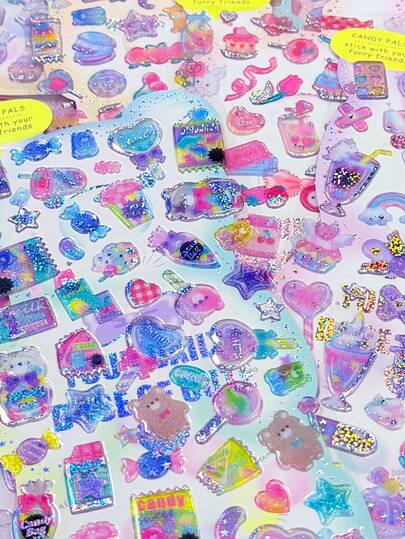 3D自粘贴纸，3D糖果贴纸，儿童艺术和手工制作，可爱宠物钻石宝石水晶贴纸，儿童手工装饰，适合圣诞节/感恩节假期，儿童生日礼物，日常用于平板电脑、手机壳、剪贴簿、日记本、手机、笔记本电脑、行李箱、杯子、滑板、笔记本、吉他等。