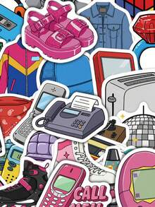 50张Y2K涂鸦贴纸，Y2K主题贴纸，卡通贴纸，暗黑学院风贴纸，防水乙烯基贴纸，适用于水瓶、笔记本电脑、手机、滑板、自行车、行李箱、吉他等。 - 彩色 - 查看 1