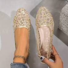 Solid Color Geometric Pattern Glitter Women Flat Shoes, Party Wear Spring/Summer - Gold - View 2
