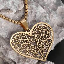 1件不锈钢镂空心形吊坠项链 - 時尚 - 查看 3