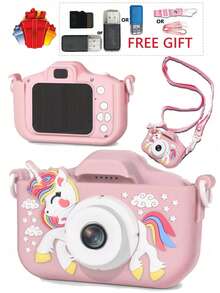YAIUZGOO 1080P High Definition 2-Inch Screen Digital Camera, Includes Protective Case, SD Card Reader, Cute Gift For Birthday, New Year, Valentine's Day, 150mAh - Pink Unicorn UP - View 2