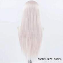 Light Pink Lace Front Wig For Women Long Silky Straight & Body Wave Synthetic Hair Heat Resistant Natural Hairline Daily Cosplay - Multicolor - View 9