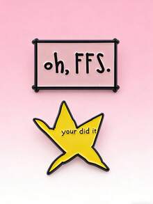 2cps/套 你做到了 搞笑表情包 星星胸针 西部创意 古怪五角星徽章 - 彩色 - 查看 1