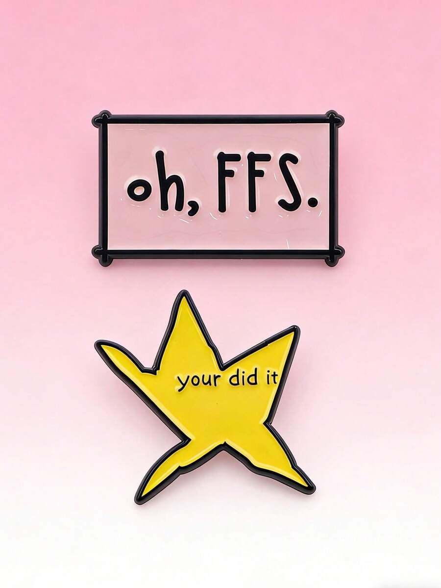 2cps/套 你做到了 搞笑表情包 星星胸针 西部创意 古怪五角星徽章 - 彩色 - 查看 1