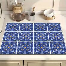 1pc Bohemian Style Square Pattern Printed Absorbent Dish Drying Mat, Espresso Machine Countertop Absorbent Mat, Sink Drain Mat, Soft Faucet Absorbent Mat, Sink Cup Mat, Home Decor, Kitchen & Bathroom Accessories - Multicolor - View 2