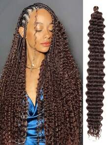 Pelucas trenzadas de ganchillo con ondas profundas de 18/22/26/30 pulgadas, extensiones de cabello de ganchillo con rizo profundo sintético - Multicolor - Ver 71