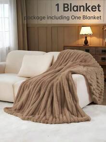 South Life 1pc Throw Blanket, Bedding, Cozy And Warm Blanket, Lightweight Soft And Comfortable, Solid Color Series, Minimalist And Stylish Design, Suitable For Sofa, Bedroom, Living Room, All-Around Comfort, Travel Use, Nap Blanket, Reference Size Image, Multiple Sizes Available, Machine Washable, Back To School Season, Room Decor, Fathers Day Gift, Birthday Decorations, Grad Party Decor, Fathers Day Decor, Graduation Gift, Birthday Gift - 純色抽條毛毯卡其色 - 查看 9